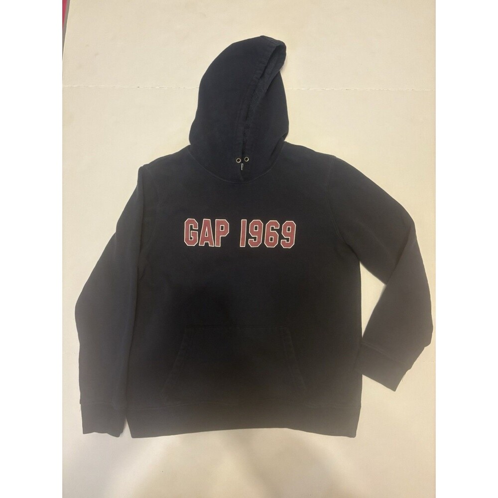 GAP Black Men's M Fleece Pullover Hoodie Graphic Logo Pockets Long Sleeve